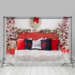 Lofaris Christmas Trees And Gift With Sweet White Bed Backdrop