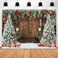 Lofaris Christmas Trees Gift Snowflake Wooden Door Backdrop