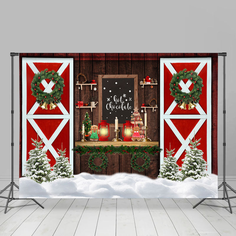 Lofaris Christmas Wood Red Door Hot Chocolate Backdrop For Party