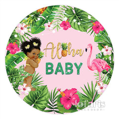 Lofaris Circle Aloha Pineapple Flamingo Baby Shower Backdrop