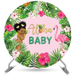 Lofaris Circle Aloha Pineapple Flamingo Baby Shower Backdrop