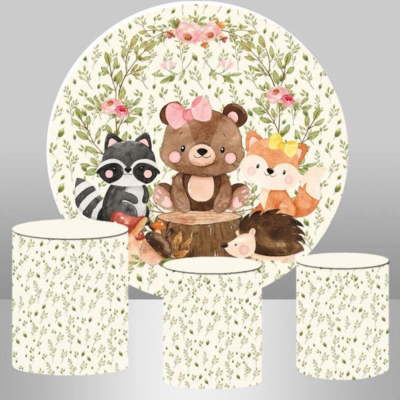 Lofaris Circle Animals Flower Leaves Happy Birthday Backdrop