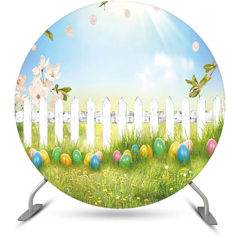 Lofaris Circle Blue Sky Grass Easter Eggs Party Backdrop