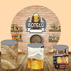 Lofaris Circle Brown Brick Round Boteco Birthday Backdrop Kit