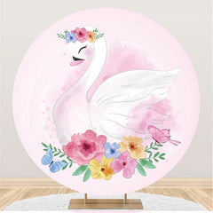 Lofaris Circle Cartoon Swan Pink Floral Butterfly Round Party Backdrops