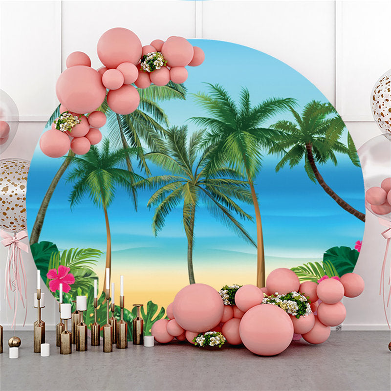 Lofaris Circle Coconut Tree And Floral Round Summer Backdrop