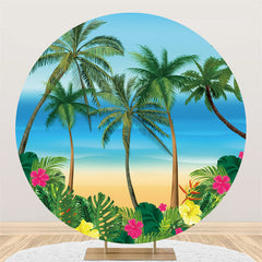 Lofaris Circle Coconut Tree And Floral Round Summer Backdrop