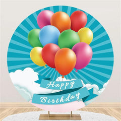 Lofaris Circle Colored Ballons Blue Happy Birthday Backdrop