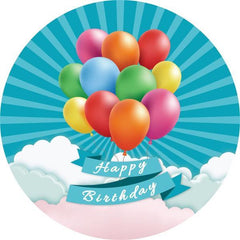 Lofaris Circle Colored Ballons Blue Happy Birthday Backdrop