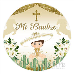 Lofaris Circle Cowboy Mi Bautizo Floral Baptism Backdrop