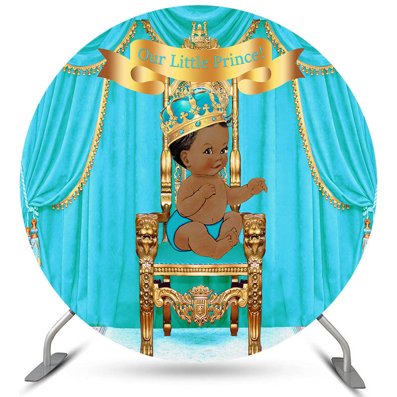 Lofaris Circle Cyan Our Little Prince Baby Shower Backdrop