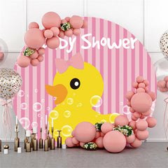 Lofaris Circle Duck In Bubbles Pink Stripe Baby Shower Backdrop