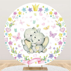 Lofaris Circle Elephants And Butterfly Baby Shower Backdrop