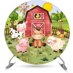 Lofaris Circle Farm House And Animals Round Birthday Backdrop Kit