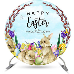 Lofaris Circle Floal Bunny Spring Sky Happy Easter Backdrop