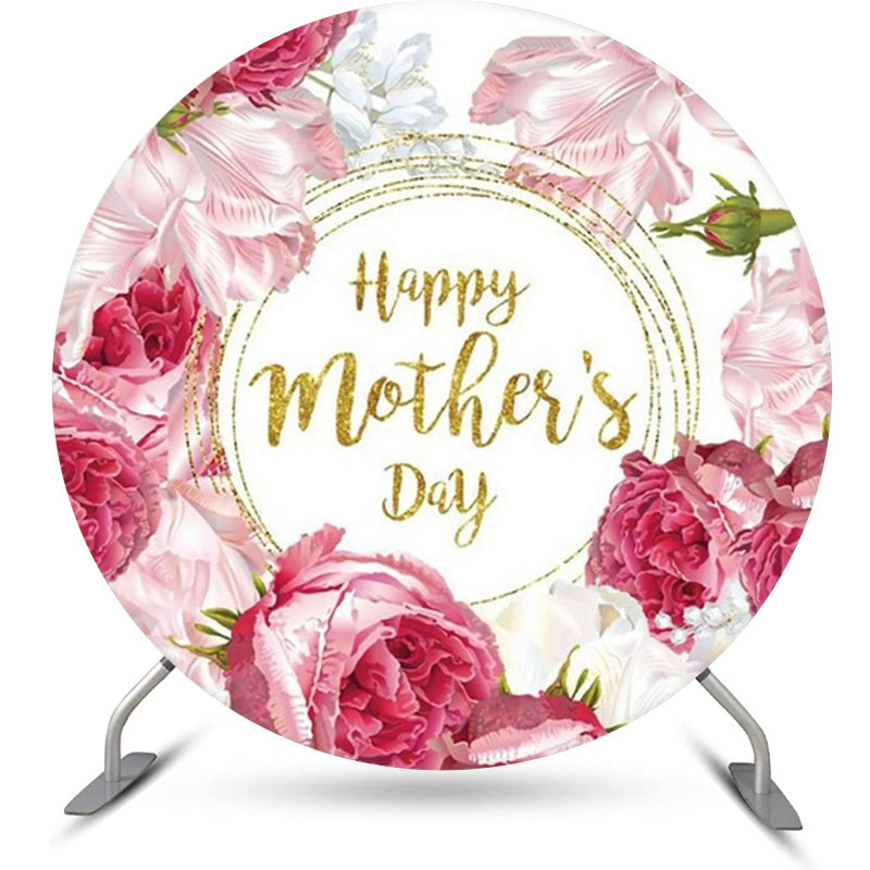 Lofaris Circle Floral Gold White Happy Mothers Day Backdrop