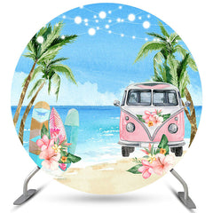 Lofaris Circle Floral Pink Bus Beach Happy Birthday Backdrop