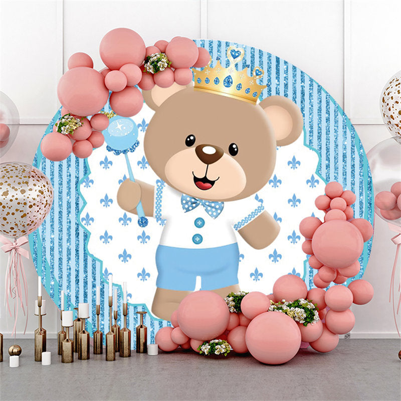 Lofaris Circle Glitter Blue Bear Baby Shower Party Backdrop