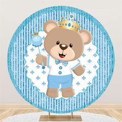 Lofaris Circle Glitter Blue Bear Baby Shower Party Backdrop