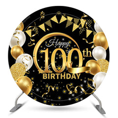 Lofaris Circle Gold Glitter Black 100th Birthday Backdrop