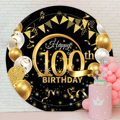 Lofaris Circle Gold Glitter Black 100th Birthday Backdrop