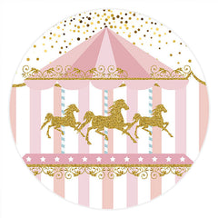 Lofaris Circle Gold Glitter Carousel Pink Birthday Backdrop