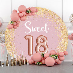 Lofaris Circle Gold Glitter Light Pink 18th Birthday Backdrop