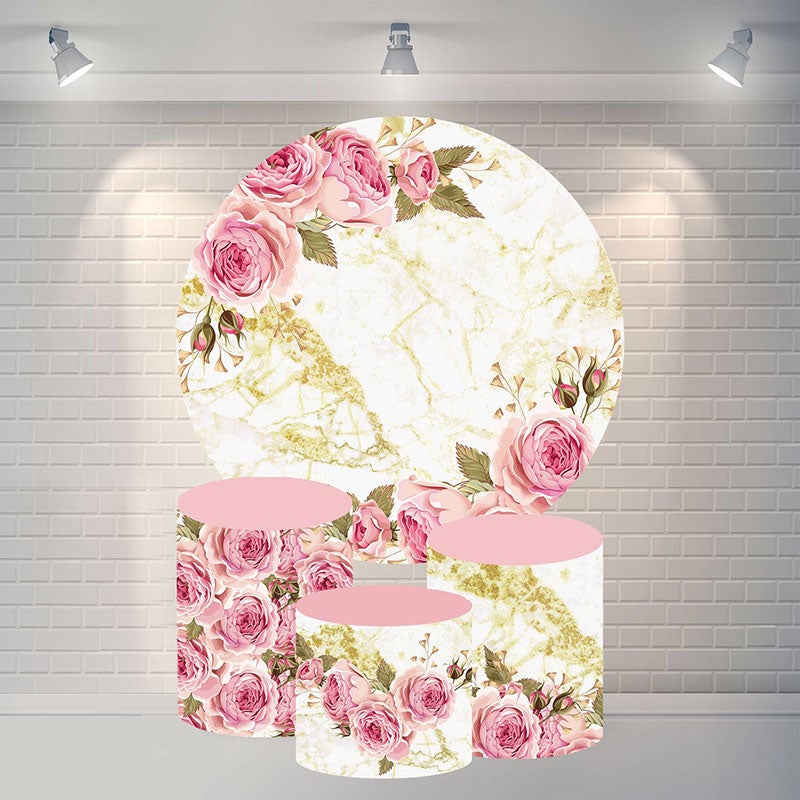 Lofaris Circle Golden Texture Flower Happy Birthday Backdrop