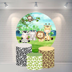 Lofaris Circle Green Forest Animals Happy Birthday Backdrop