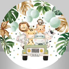 Lofaris Circle Green Leave Animals Car Baby Shower Backdrop