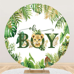 Lofaris Circle Green Leaves Glitter Lion Baby Shower Backdrop