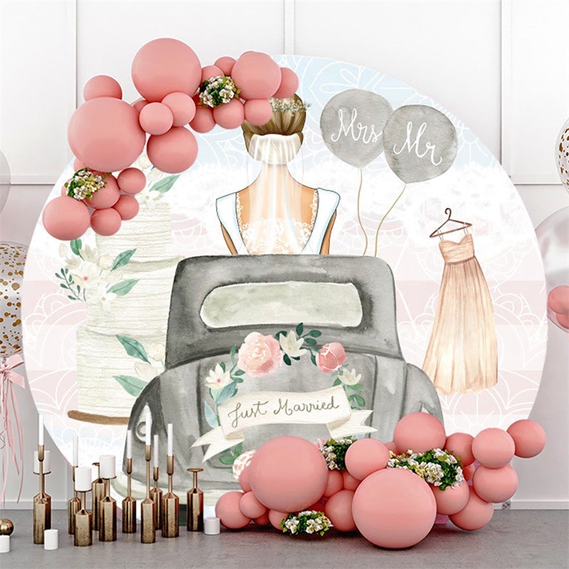 Lofaris Circle Grey Car And Floral Wedding Backdrop For Party