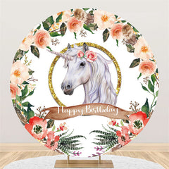 Lofaris Circle Horse And Flower Theme Happy Birthday Backdrop