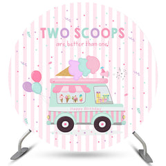 Lofaris Circle Ice Cream Van Stripe 2nd Happy Birthday Backdrop