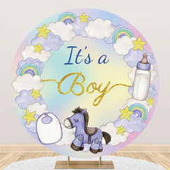 Lofaris Circle Its A Boy Purple Sky Horse Baby Shower Backdrop