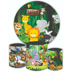 Lofaris Circle Jungle Safari Animals Birthday Party Backdrop