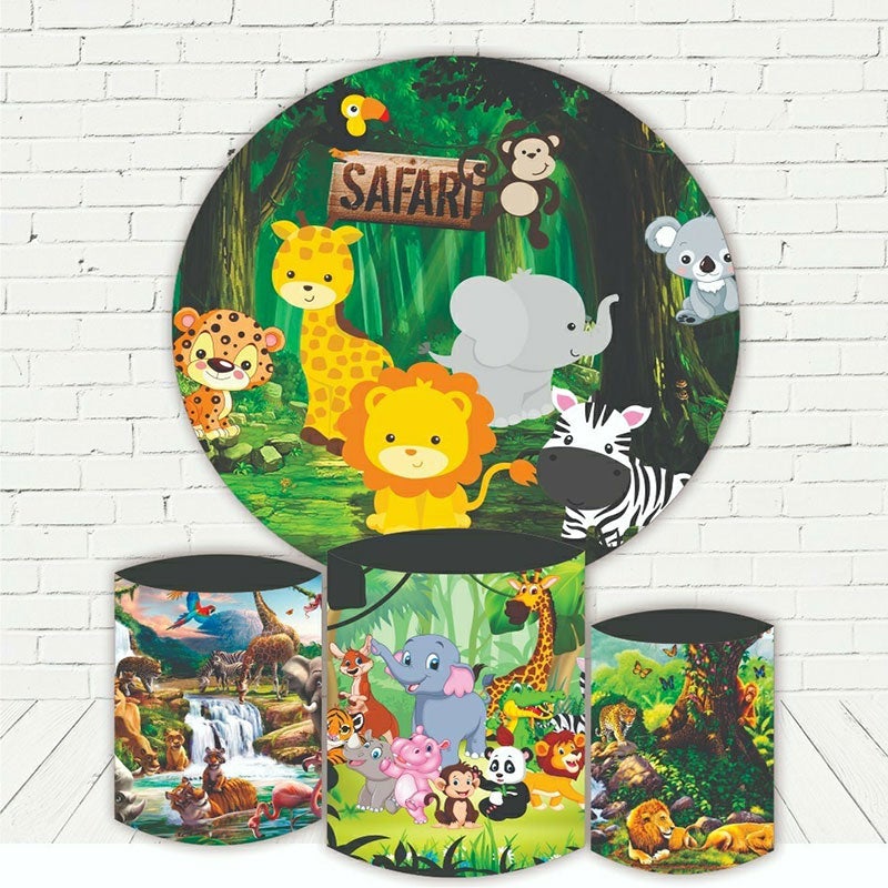 Lofaris Circle Jungle Safari Animals Birthday Party Backdrop