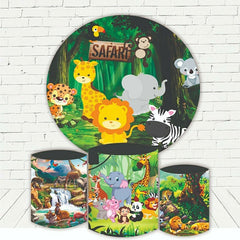 Lofaris Circle Jungle Safari Animals Birthday Party Backdrop