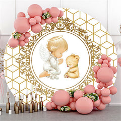 Lofaris Circle Little Angle And Teddy Bear Baby Shower Backdrop