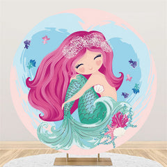 Lofaris Circle Mermaid Princess Happy Birthday Party Backdrop