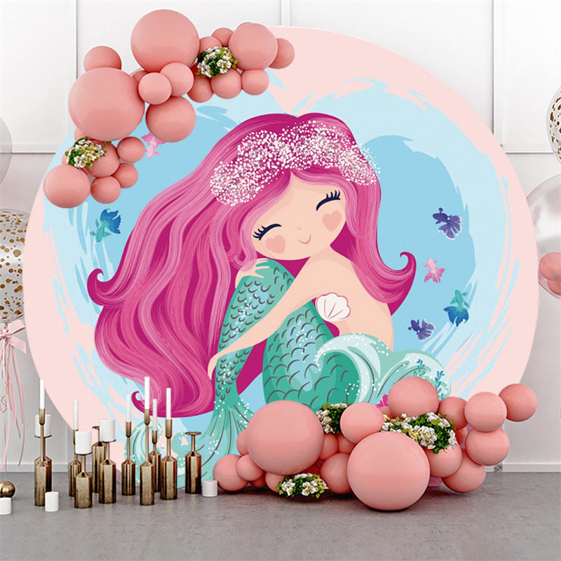 Lofaris Circle Mermaid Princess Happy Birthday Party Backdrop