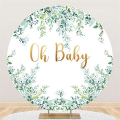 Lofaris Circle Oh Baby Light Green Leaves Shower Backdrop