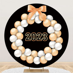 Lofaris Circle Orange Bow Balloons Happy New Year Backdrop