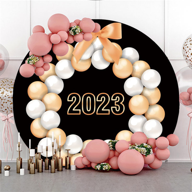 Lofaris Circle Orange Bow Balloons Happy New Year Backdrop