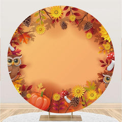 Lofaris Circle Owl Pumpkin And Folwer Happy Birthday Backdrop