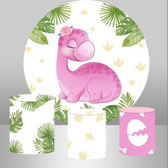 Lofaris Circle Pink Dinosaur And Leaves Baby Shower Backdrop