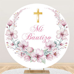 Lofaris Circle Pink Floral Mi Bautigo Baby Shower Backdrop