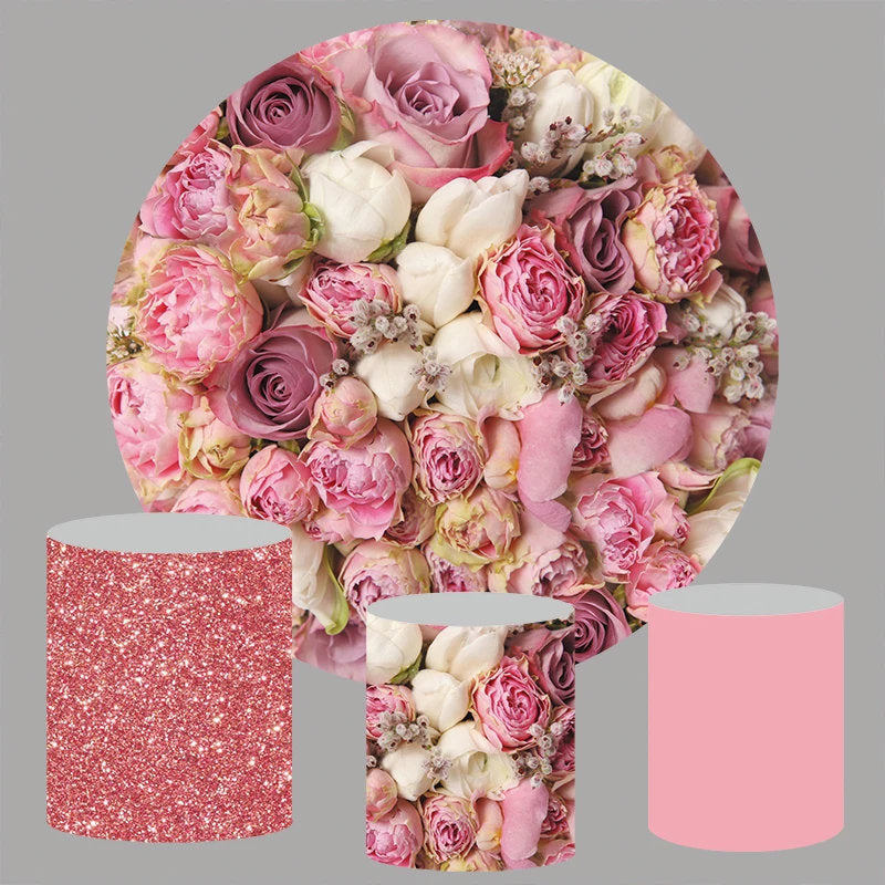 Lofaris Circle Pink Roses Wall Happy Valentines Backdrop Kit