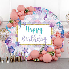 Lofaris Circle Purple Blue Mermaid Happy Birthday Backdrop