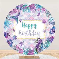 Lofaris Circle Purple Blue Mermaid Happy Birthday Backdrop